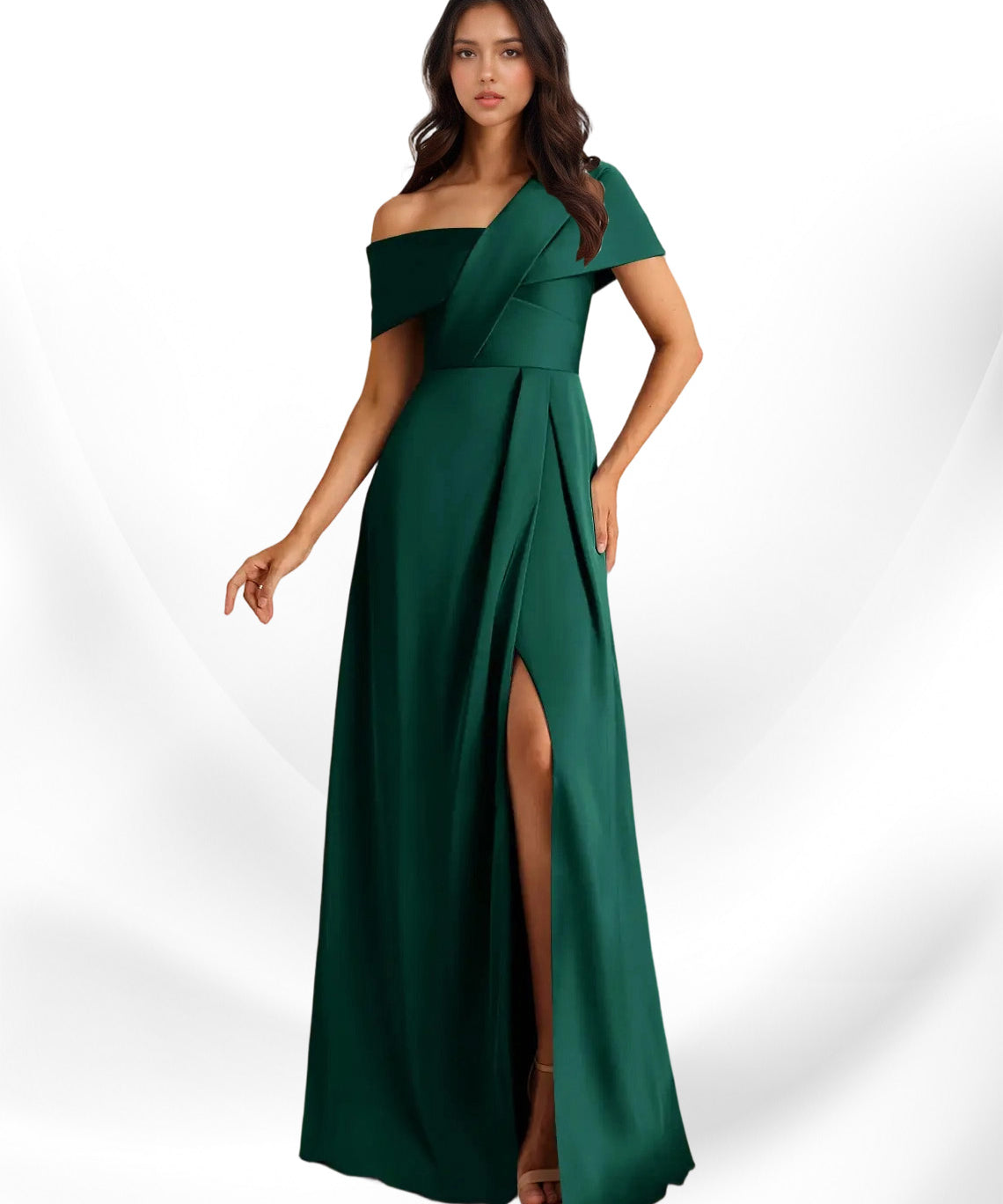 Augday Milton A-Line Pleated Stretch Satin Dress