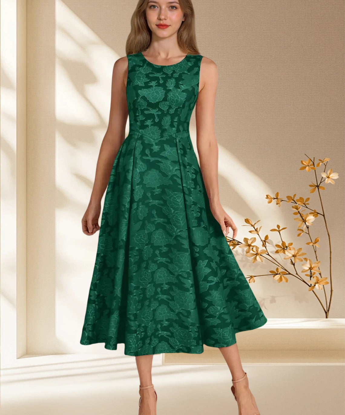 Augday Fulton A-Line Pleated Floral Burnout Dress