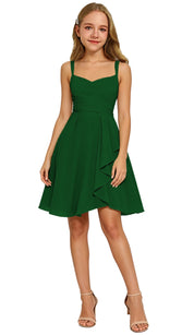 Augday Laly Girl Short Chiffon Flower Girl Dress for Wedding Spaghetti Straps Teens Formal Dresses