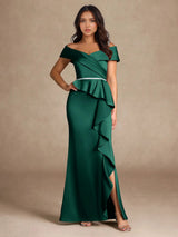 Augday Mermaid Off the Shoulder Stretch Satin Dress