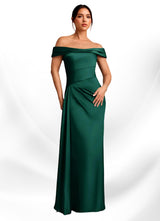 Augday Beah Sheath Off the Shoulder Stretch Satin Dress