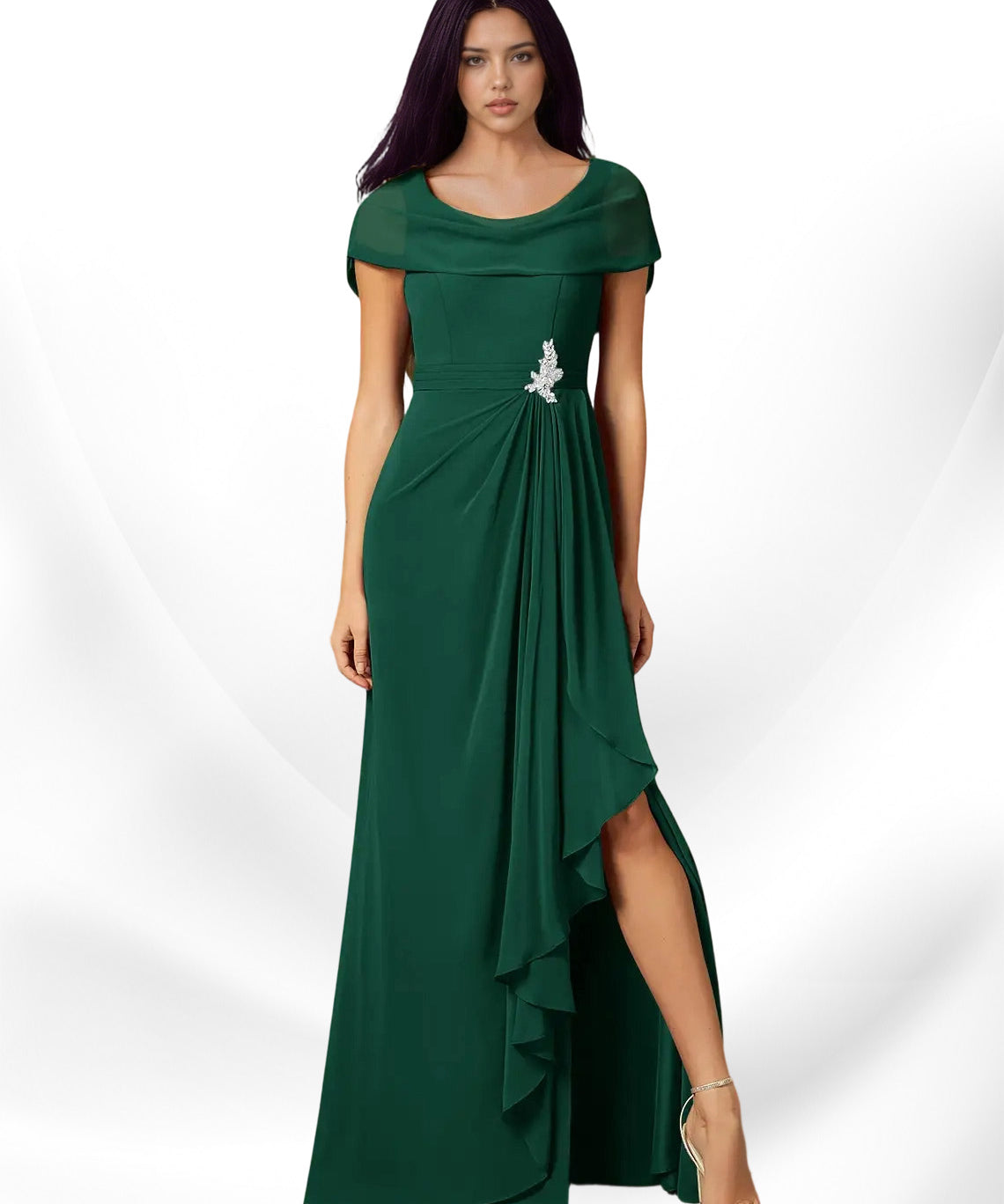 Augday Mary A-Line Side Slit Chiffon Dress