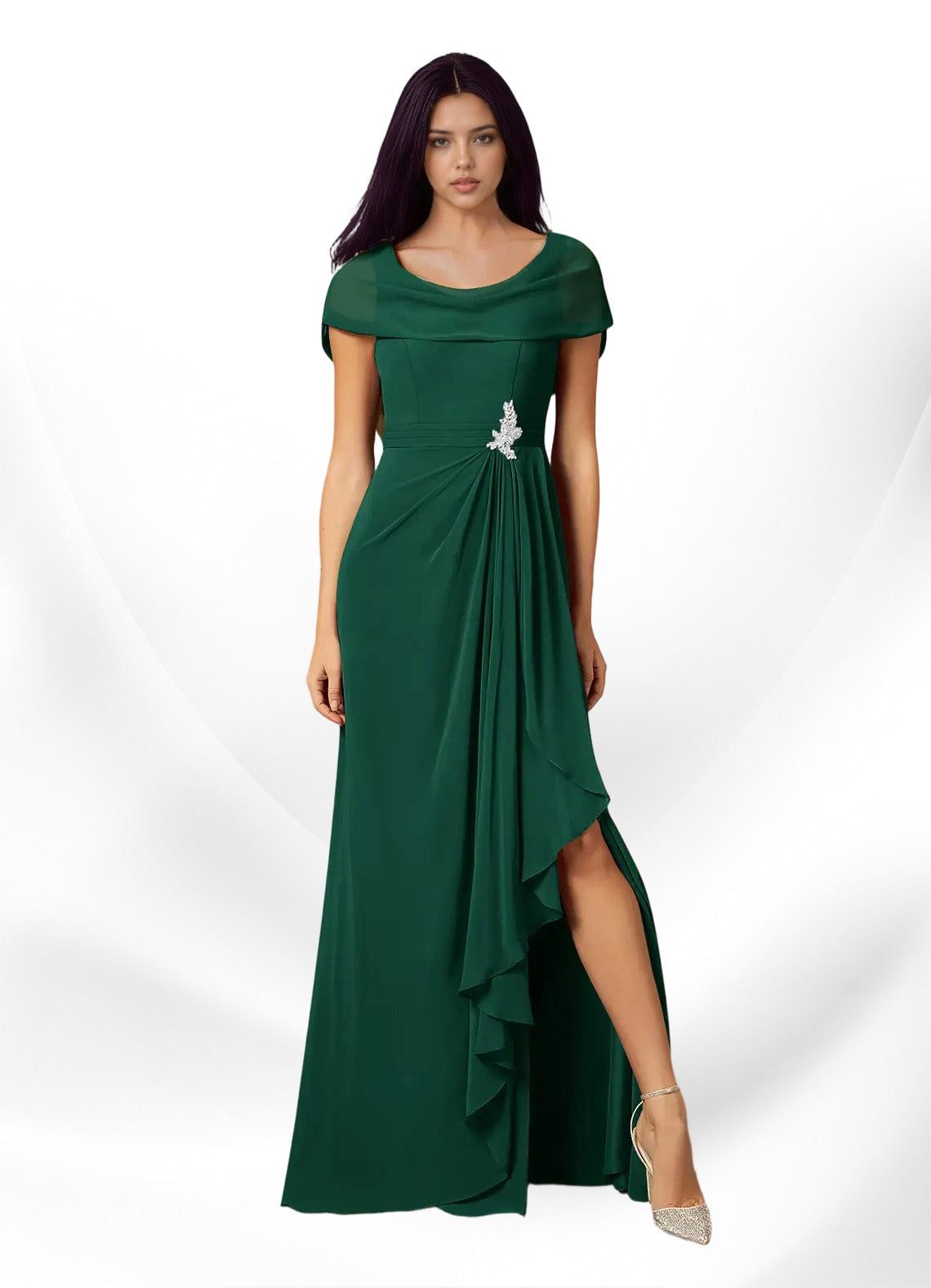 Augday Mary A-Line Side Slit Chiffon Dress
