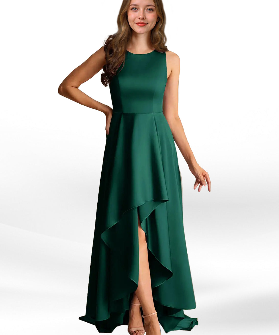 Augday Niles A-Line Trains Stretch Satin Dress