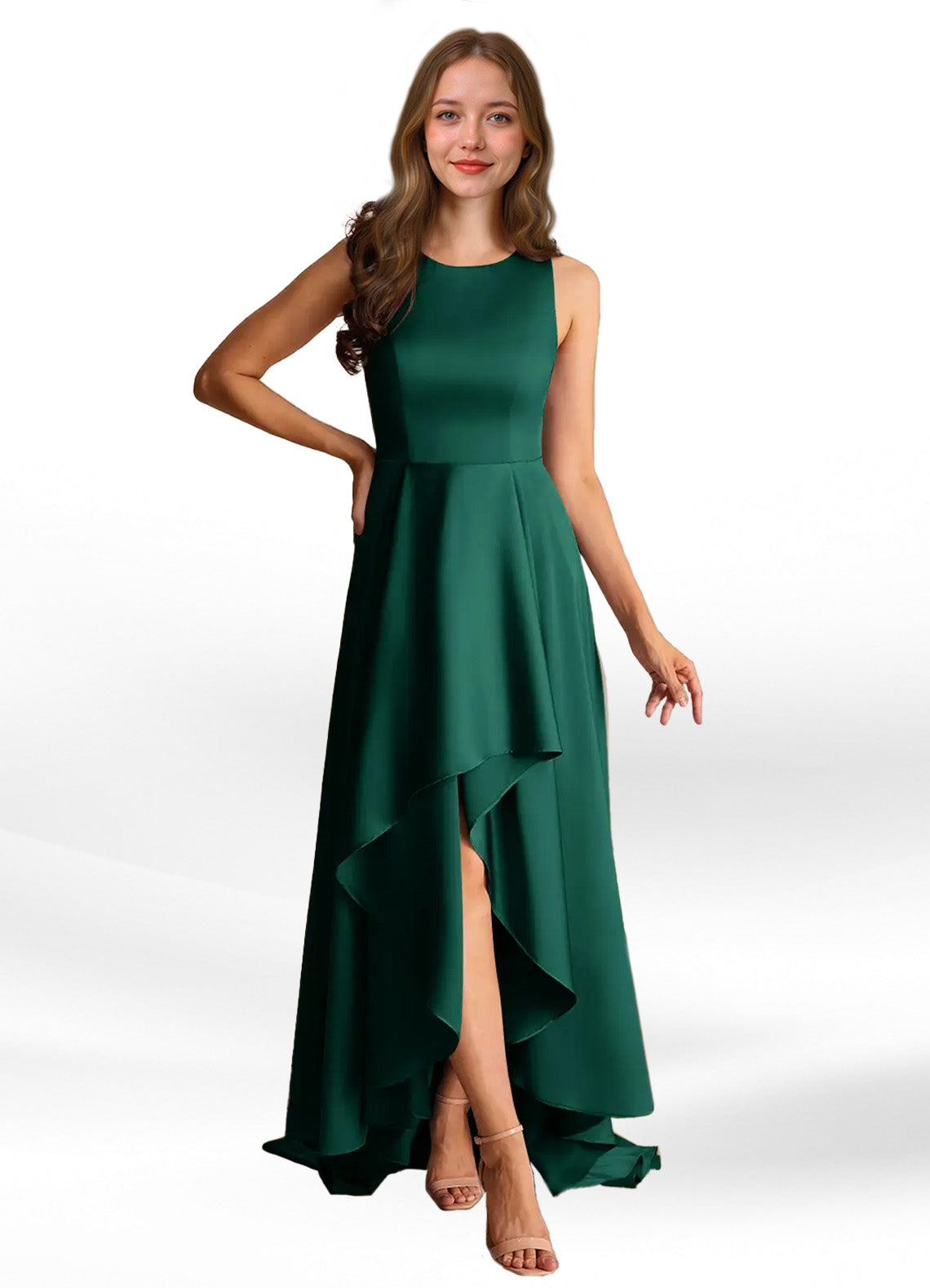 Augday Niles A-Line Trains Stretch Satin Dress