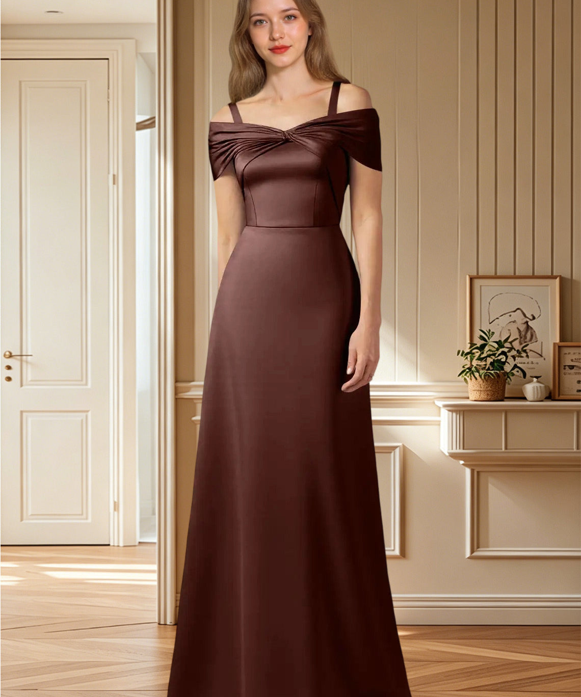 Augday Amelia A-Line Off the Shoulder Stretch Satin Dress