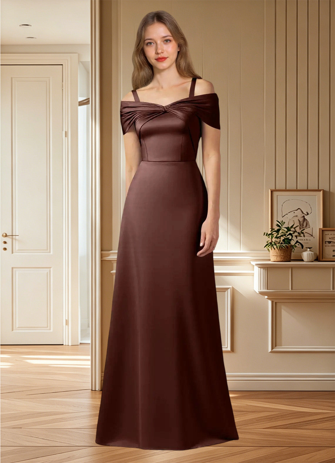 Augday Amelia A-Line Off the Shoulder Stretch Satin Dress