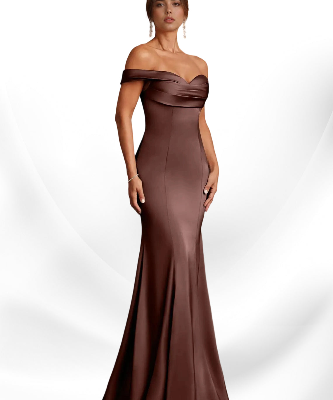 Augday  Mermaid Off the Shoulder Stretch Satin Dress