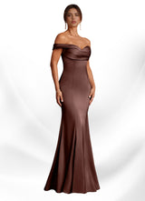 Augday Boone Mermaid Off the Shoulder Stretch Satin Dress
