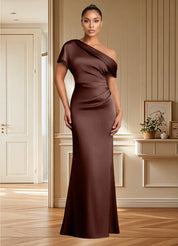 Augday Rutha Sheath One Shoulder Stretch Satin Dress