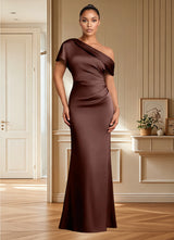Augday Rutha Sheath One Shoulder Stretch Satin Dress