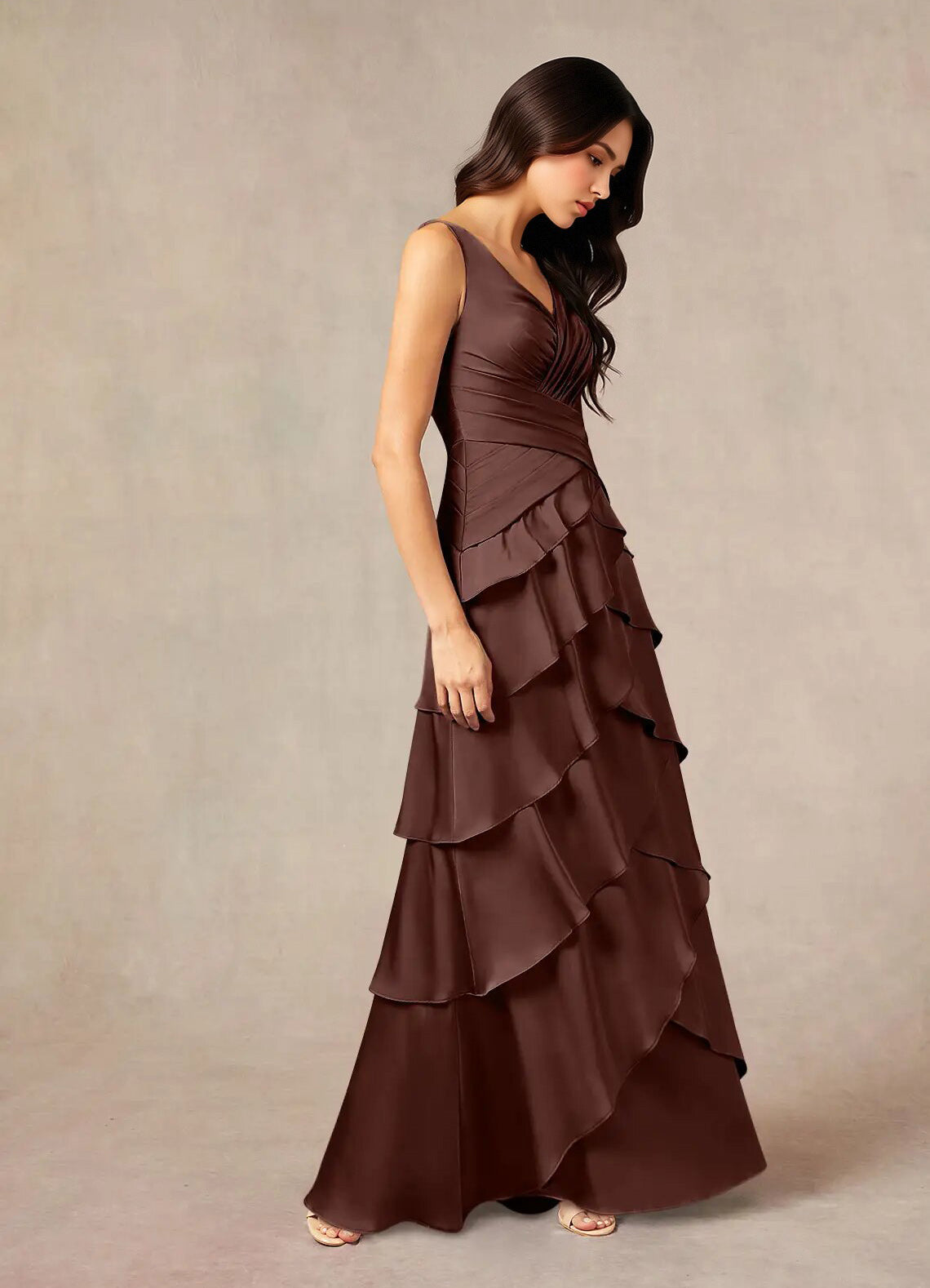 Augday Viola A-Line Pleated Stretch Satin Dress