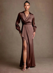 Augday Jacinta Sheath Pleated Stretch Satin Dress