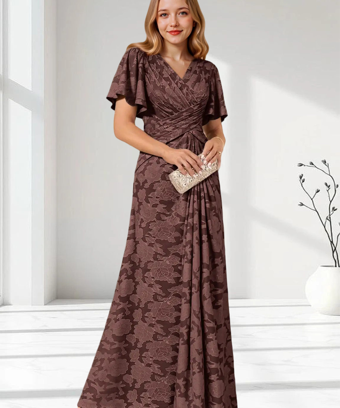 Augday Emmeline Pleated Floral Burnout Dress