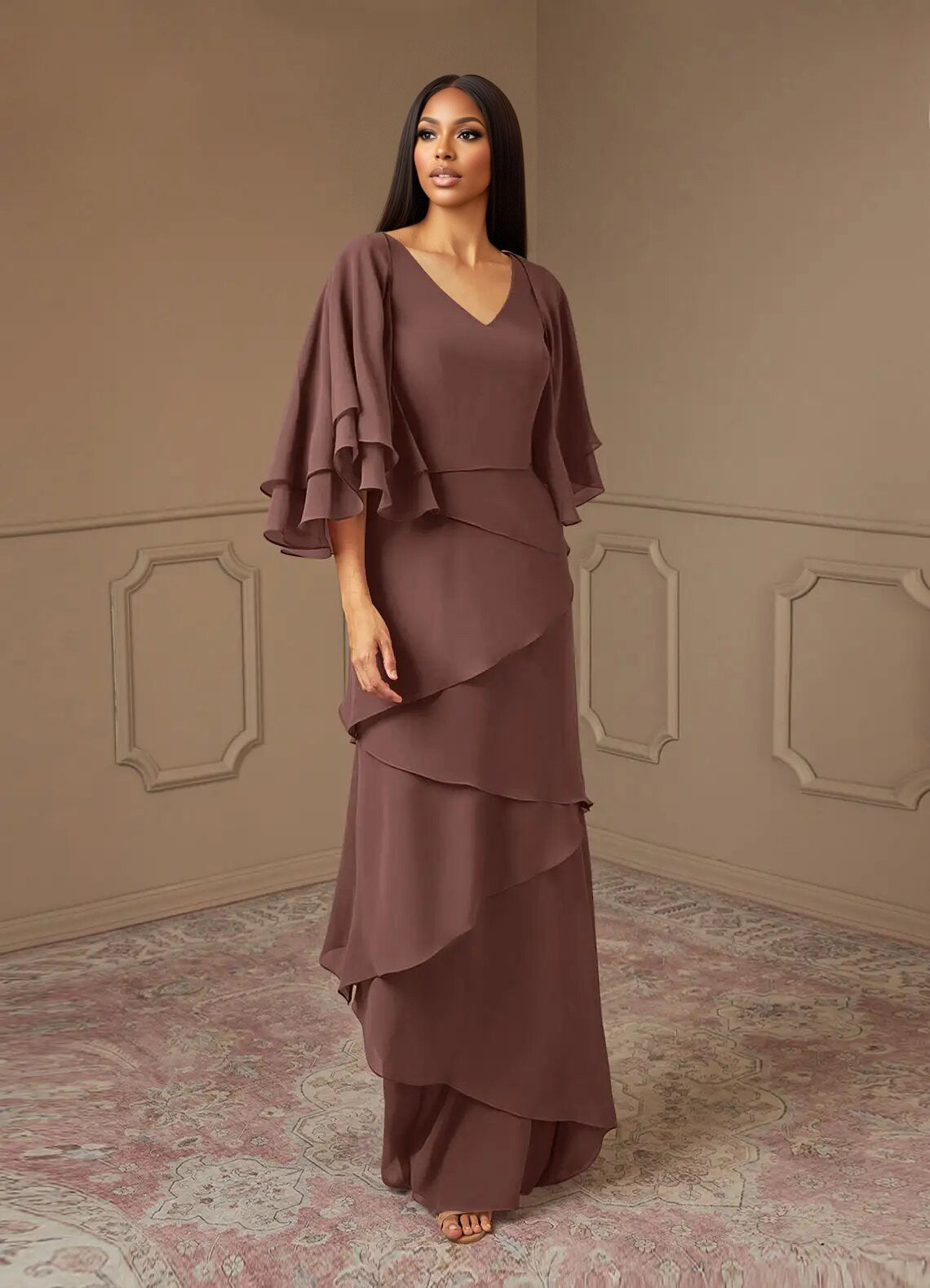 Augday OHara A-Line V-Neck Chiffon Dress