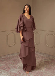 Augday OHara A-Line V-Neck Chiffon Dress