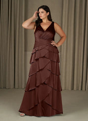 Augday Viola A-Line Pleated Stretch Satin Dress Plus Size