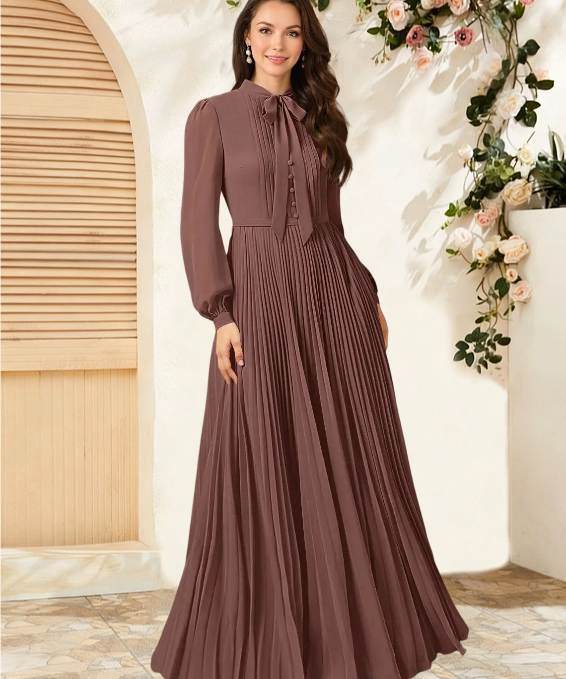 Augday Adellah A-Line Pleated Chiffon Dress