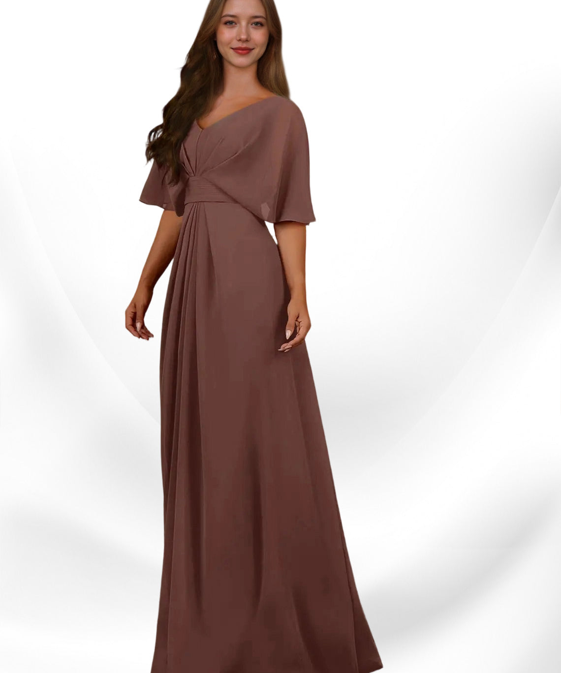 Augday Oksana A-Line V-Neck Pleated Chiffon Dress
