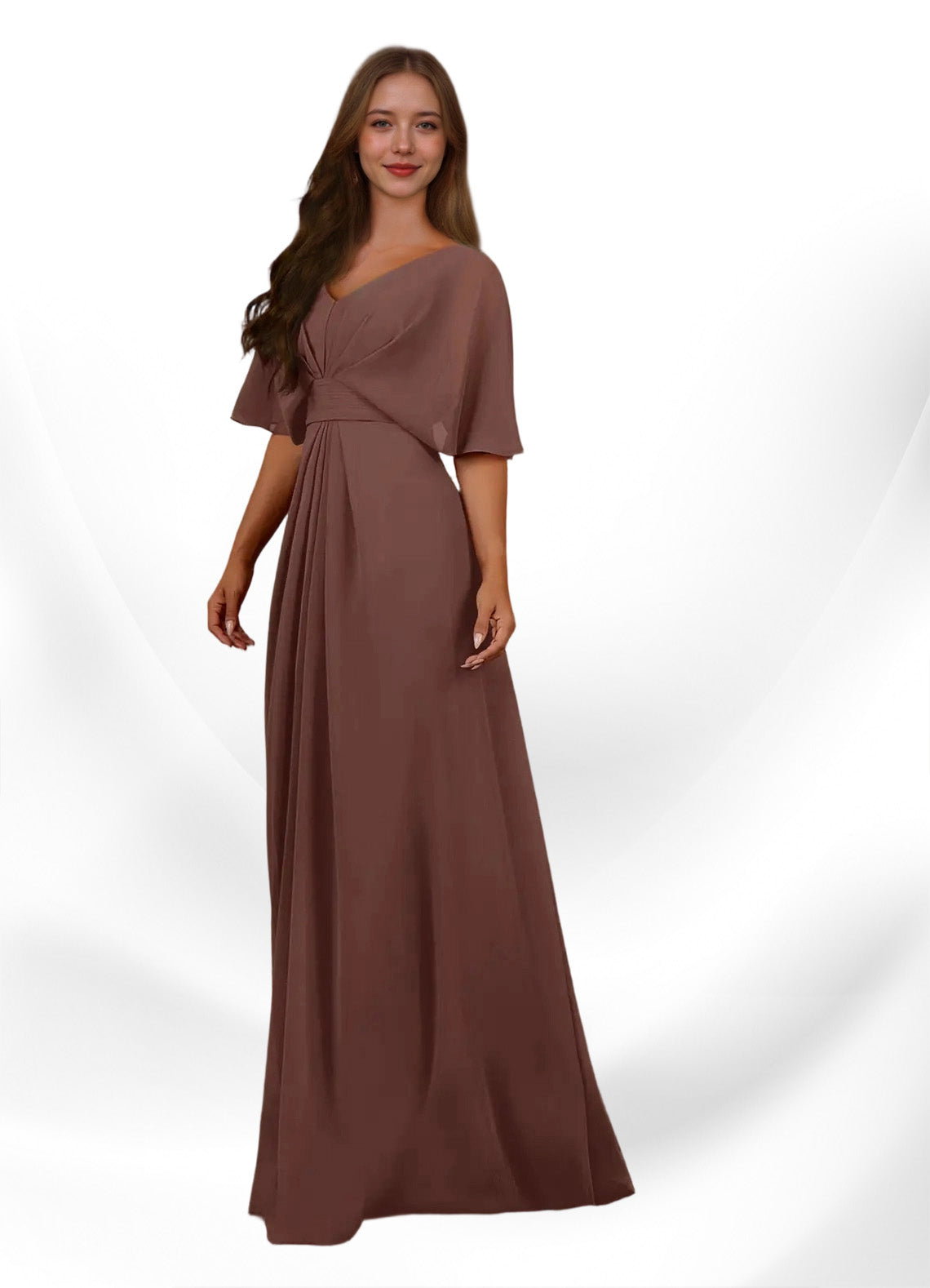Augday Oksana A-Line V-Neck Pleated Chiffon Dress