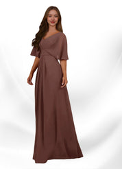 Augday Oksana A-Line V-Neck Pleated Chiffon Dress