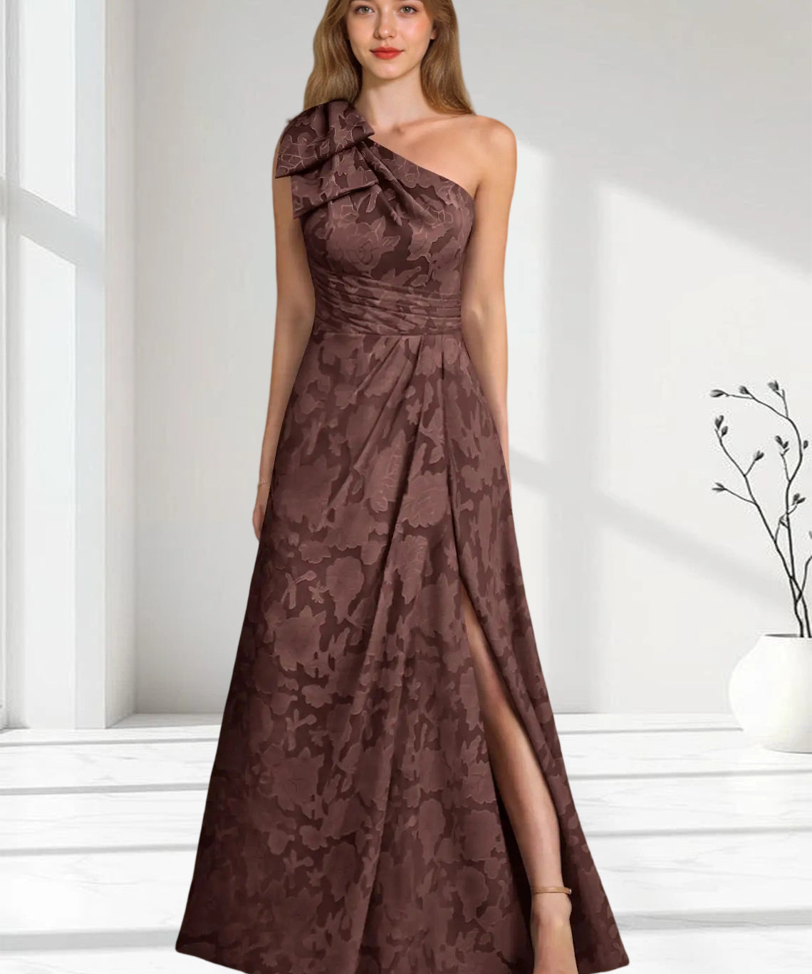 Augday Easton Ball-Gown One Shoulder Floral Burnout Dress