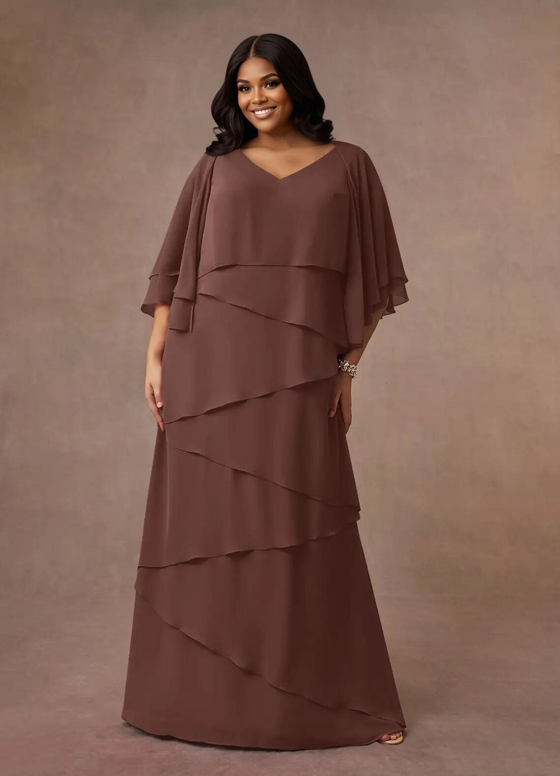 Augday OHara A-Line V-Neck Chiffon Dress Plus Size