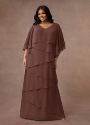 Augday OHara A-Line V-Neck Chiffon Dress Plus Size