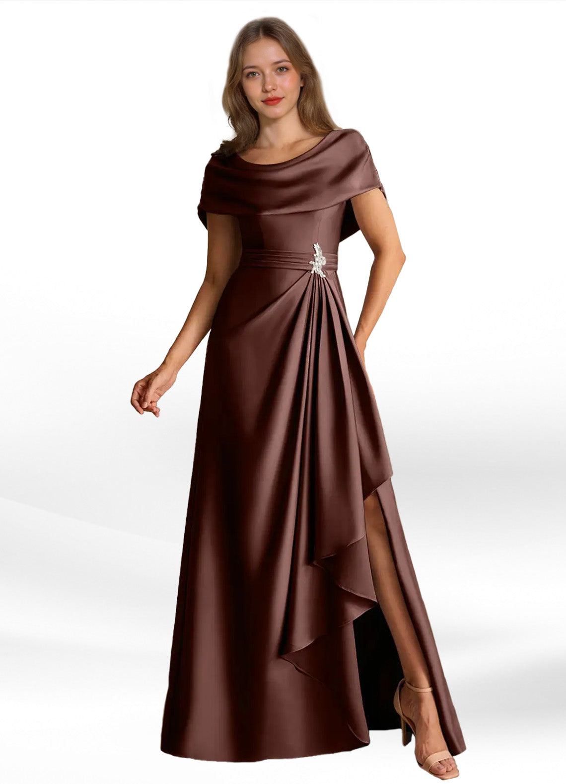 Augday Branford A-Line Pleated Stretch Satin Dress