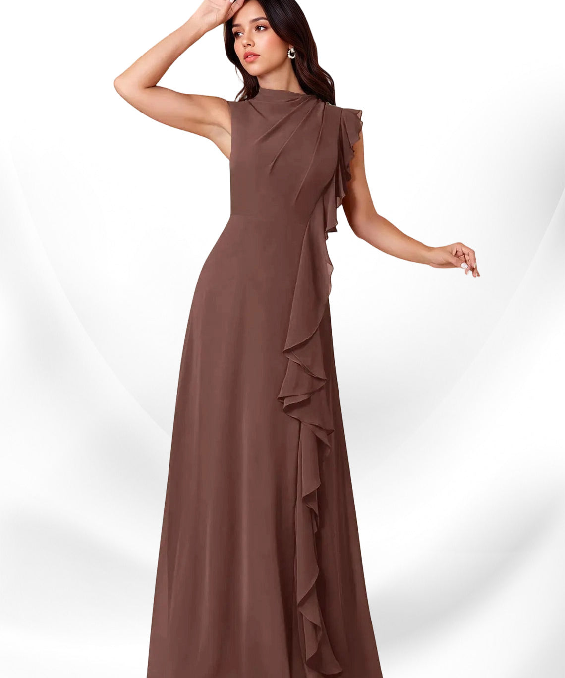 Augday Narine A-Line High Neckline Pleated Chiffon Dress