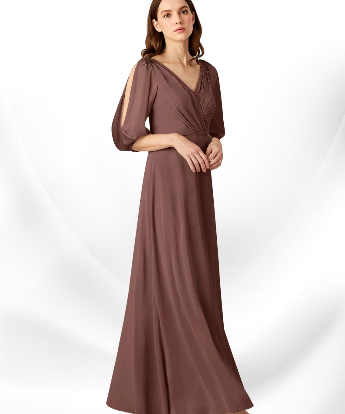 Augday Bronwyn A-Line V-Neck Ruched Chiffon Dress