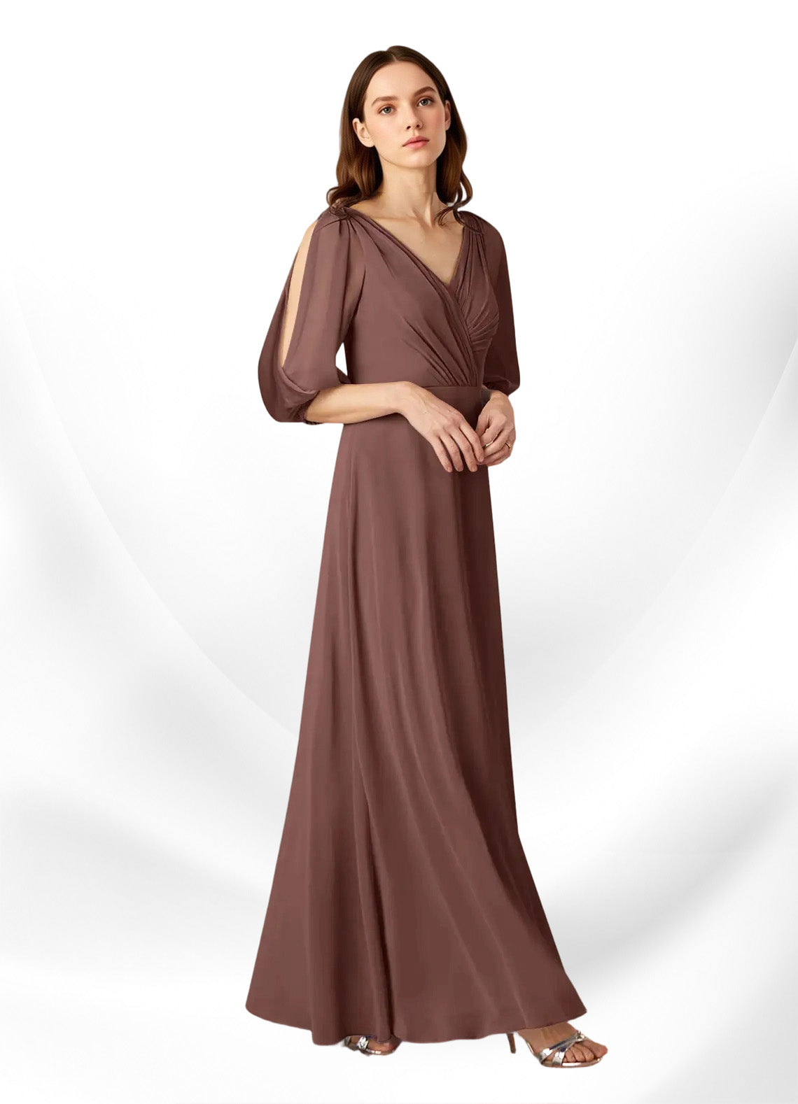 Augday Bronwyn A-Line V-Neck Ruched Chiffon Dress