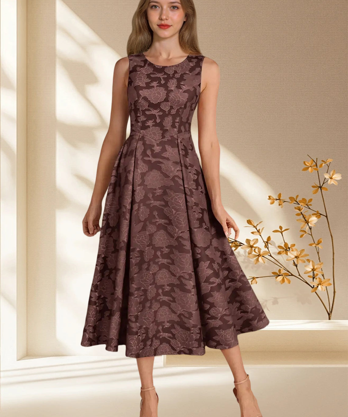 Augday Fulton A-Line Pleated Floral Burnout Dress
