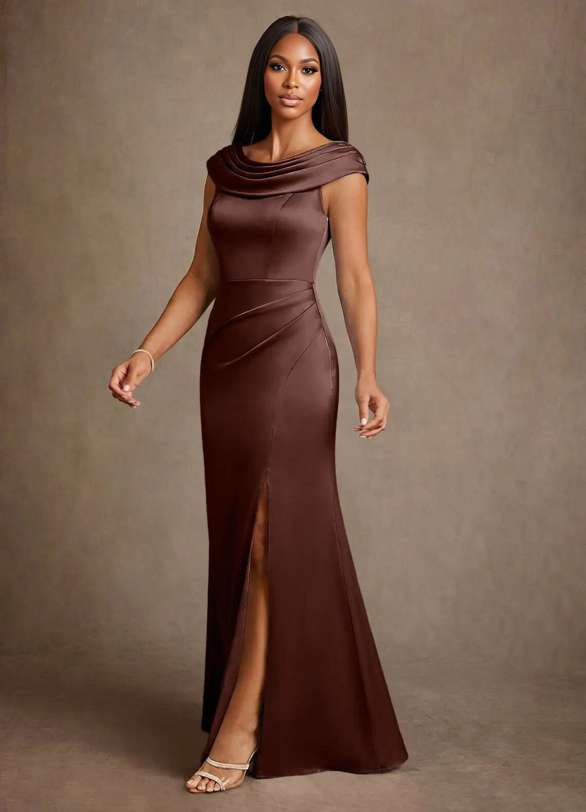 Augday Irvine A-Line Pleated Stretch Satin Dress