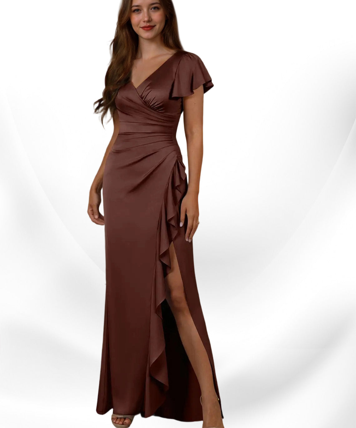 Augday Roya Mermaid V-Neck Pleated Stretch Satin