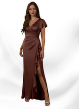 Augday Roya Mermaid V-Neck Pleated Stretch Satin
