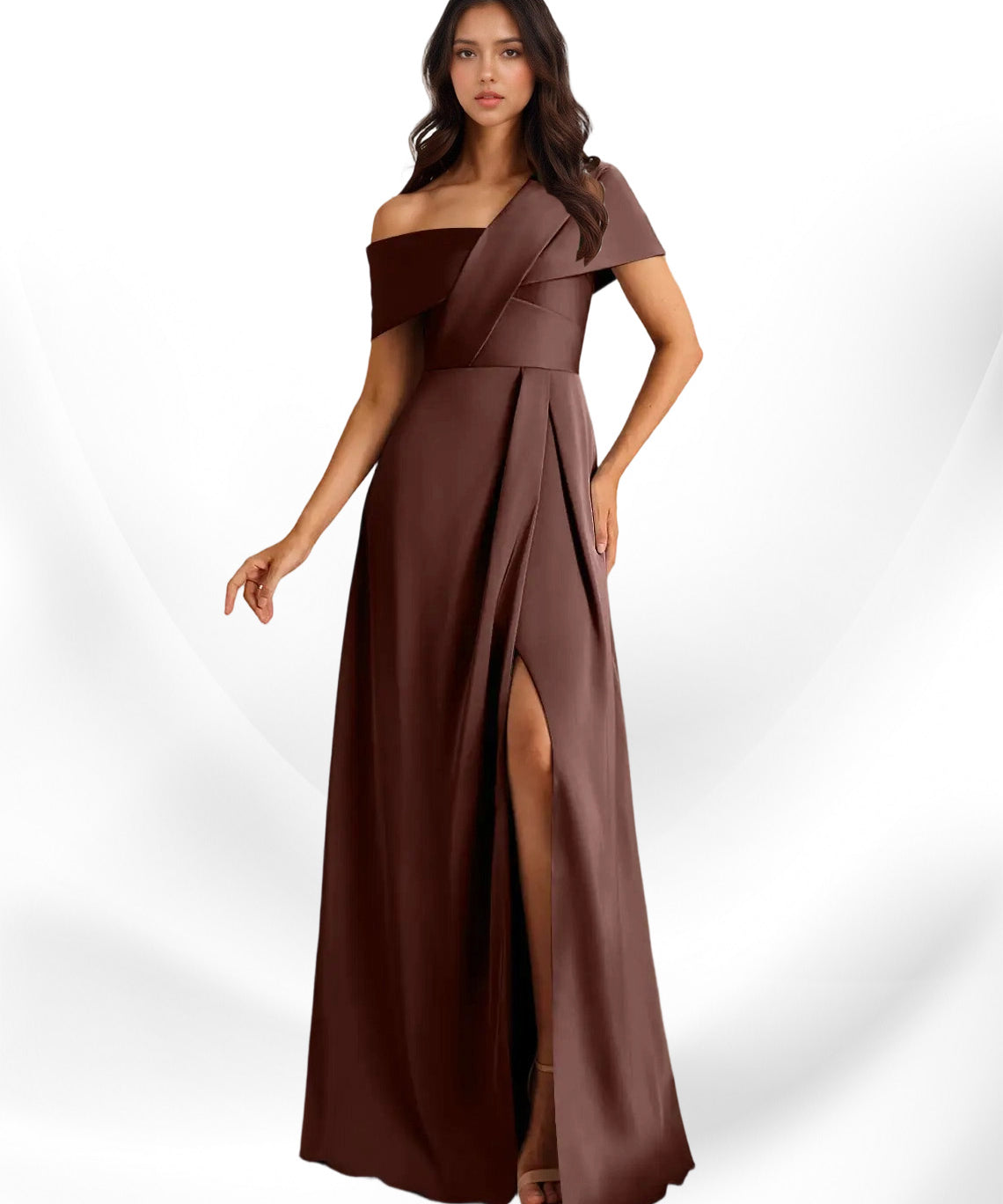 Augday Milton A-Line Pleated Stretch Satin Dress