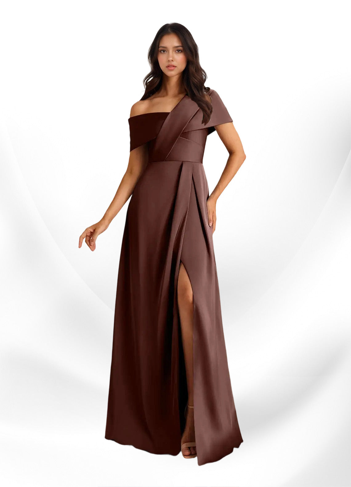 Augday Milton A-Line Pleated Stretch Satin Dress