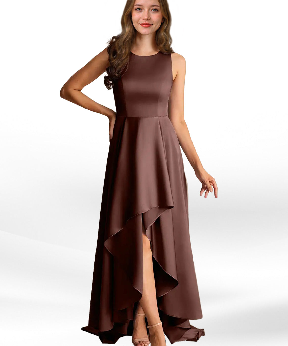 Augday Niles A-Line Trains Stretch Satin Dress