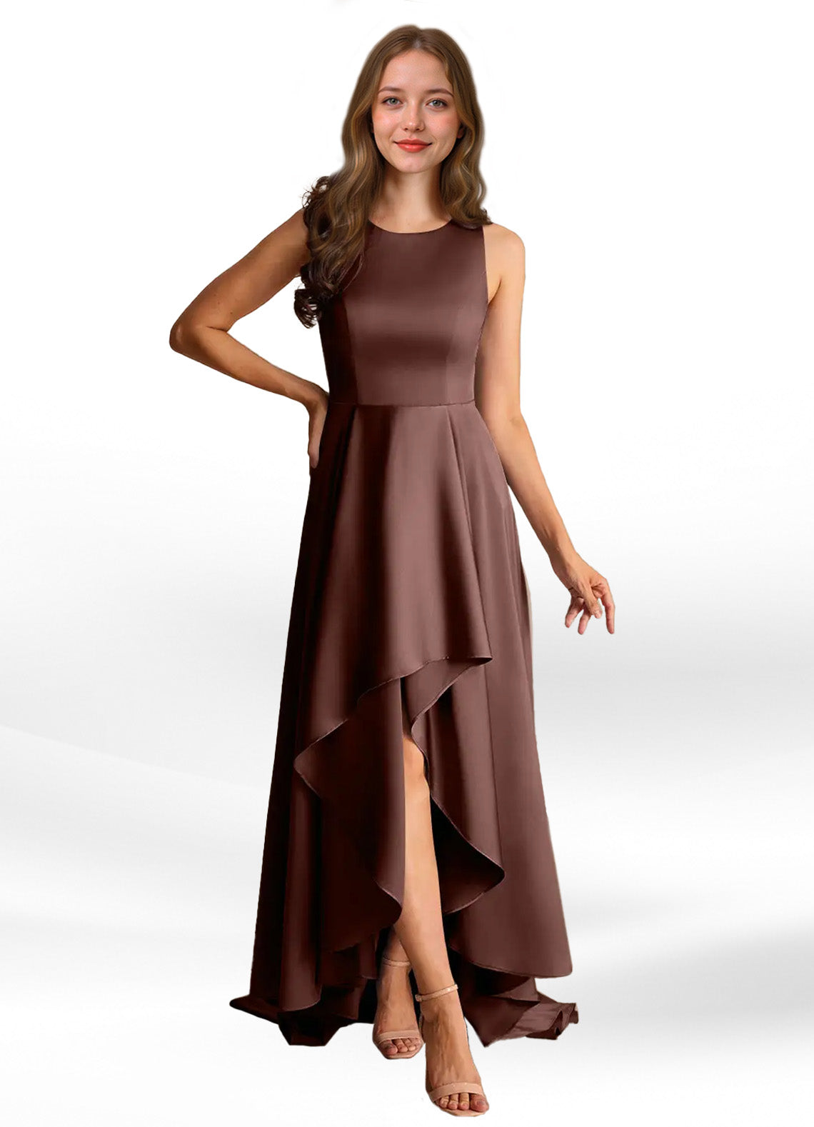 Augday Niles A-Line Trains Stretch Satin Dress