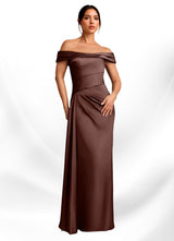 Augday Beah Sheath Off the Shoulder Stretch Satin Dress