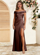 Augday Bedford Sheath Pleated Stretch Satin Dress