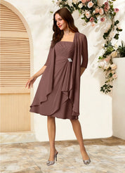 Augday Olivia A-Line Square Neckline Pleated Chiffon Dress