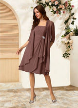 Augday Olivia A-Line Square Neckline Pleated Chiffon Dress