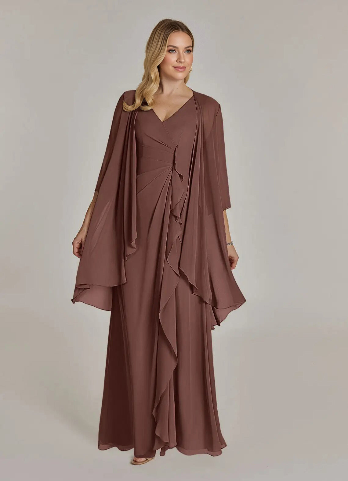 Augday Manuella A-Line V-Neck Pleated Chiffon Dress
