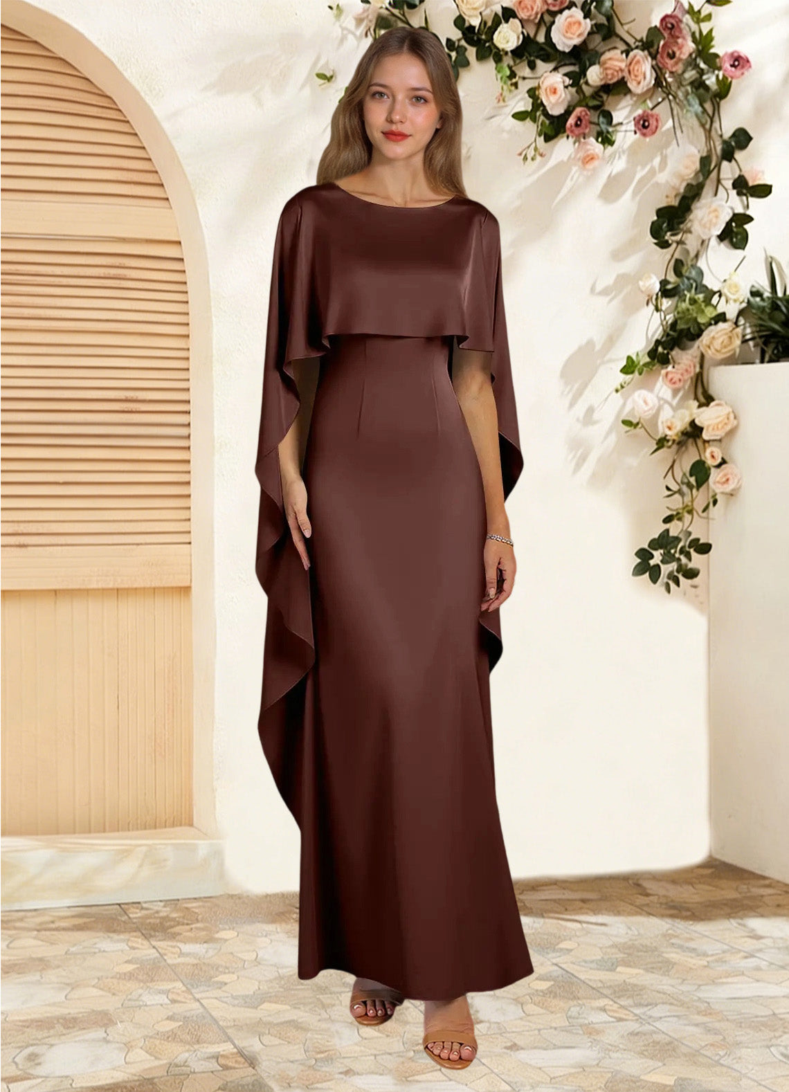 Augday Eli Sheath Boatneck Stretch Satin Dress