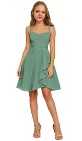 Augday Laly Girl Short Chiffon Flower Girl Dress for Wedding Spaghetti Straps Teens Formal Dresses