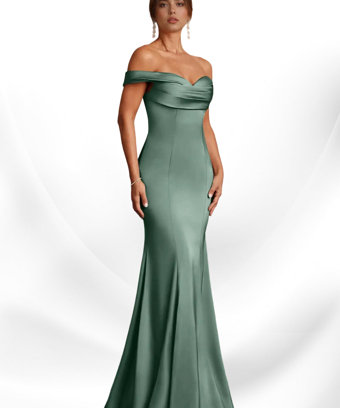 Augday  Mermaid Off the Shoulder Stretch Satin Dress