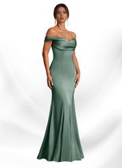 Augday  Mermaid Off the Shoulder Stretch Satin Dress