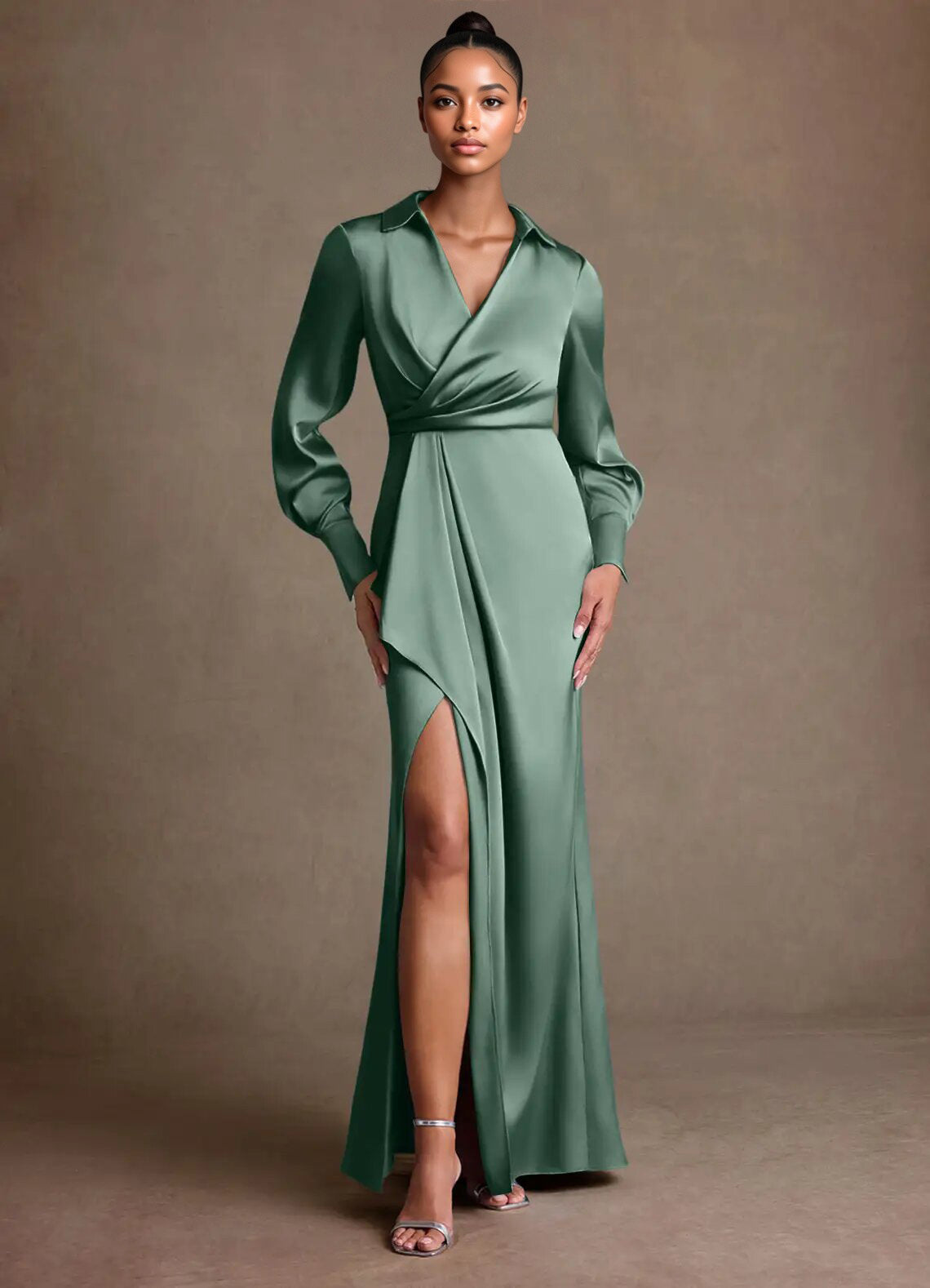 Augday Jacinta Sheath Pleated Stretch Satin Dress